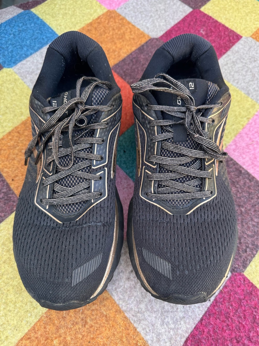 Brooks Ghost 12 Running Shoes Women's 10.5 Medium Black Ebony Gold Ripped